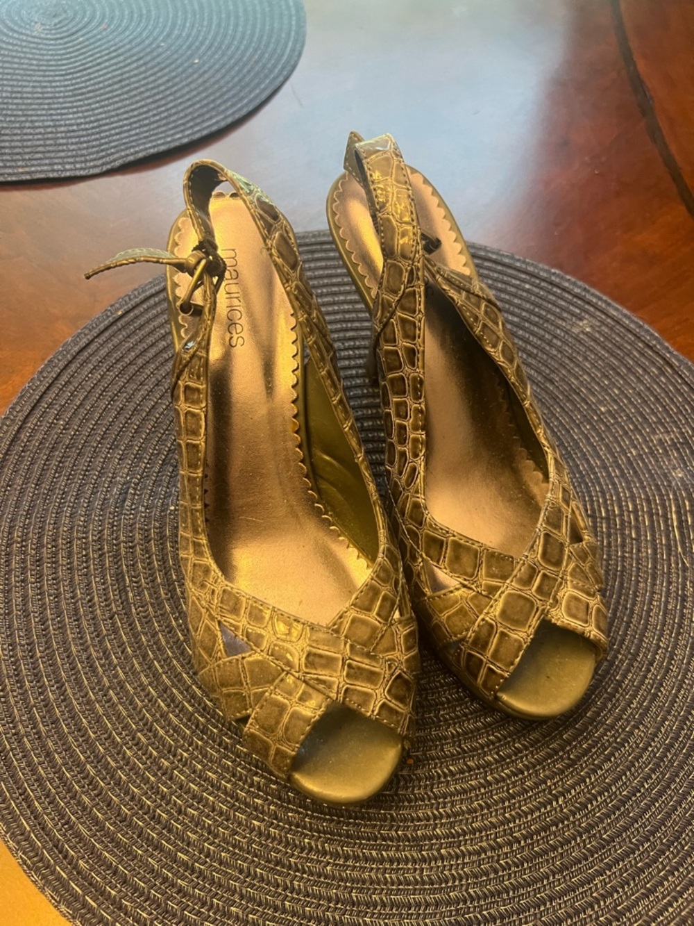 Maurices Grey Croc-Embossed Peep Toe Slingback Heels